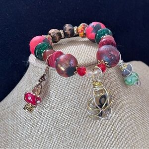 Artisan Multicolor Hand Painted Beads Bracelet with Charms